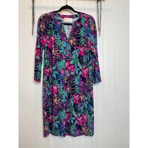 NWT PAPPAGALLO Multicolored Floral Print Mini Shift Dress Long Sleeve Size S